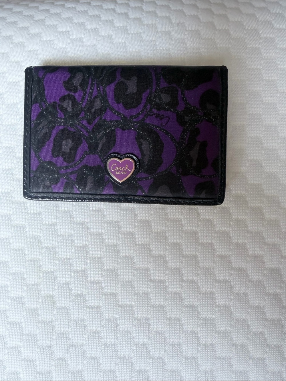 Coach Ocelot Print Black & Purple Bifold ID Card Wallet